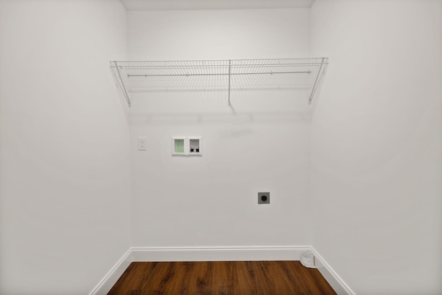 clothes washing area featuring washer hookup, dark wood-type flooring, and hookup for an electric dryer