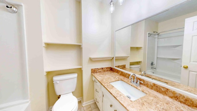 full bathroom featuring shower / tub combination, vanity, and toilet