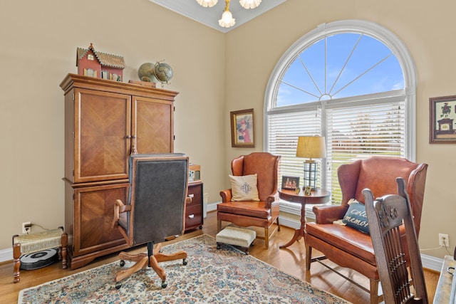 sitting room with light hardwood / wood-style floors