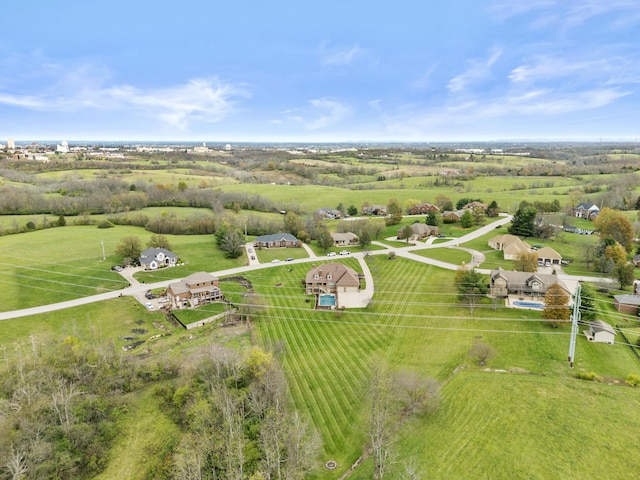 birds eye view of property featuring a rural view