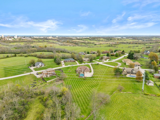 birds eye view of property with a rural view