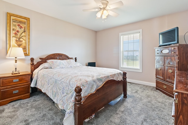 bedroom with carpet flooring and ceiling fan