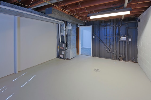 basement with heating unit