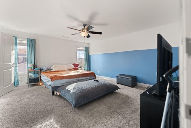 bedroom with carpet flooring and ceiling fan