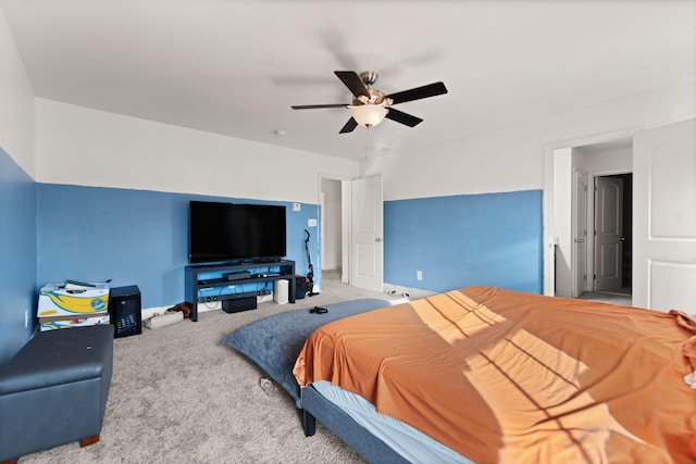 bedroom featuring carpet flooring and ceiling fan