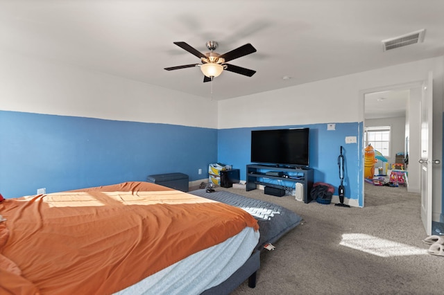 bedroom featuring carpet and ceiling fan