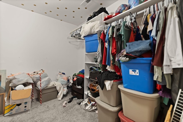 walk in closet with carpet floors