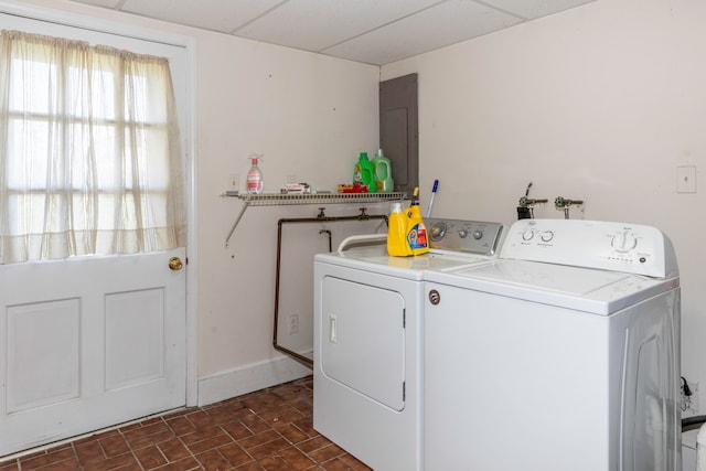 laundry area featuring washer and dryer and electric panel