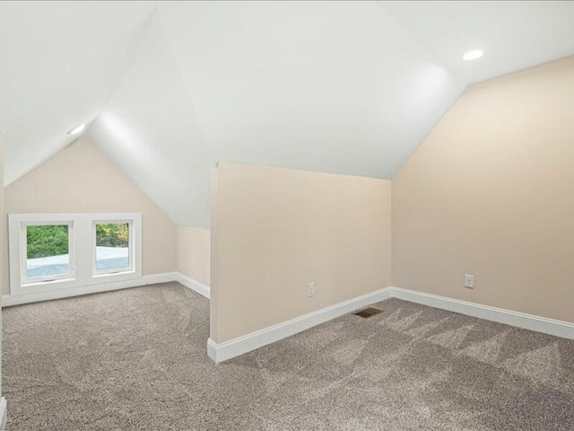 additional living space featuring carpet and vaulted ceiling