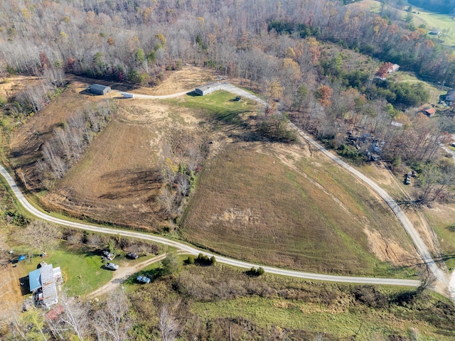 birds eye view of property featuring a rural view