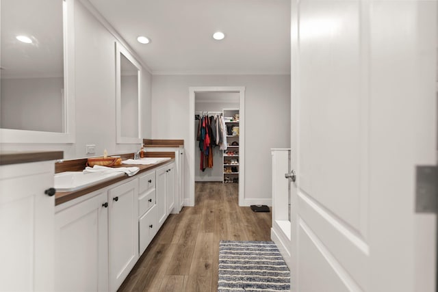 bathroom with wood-type flooring and vanity