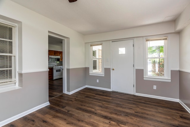 entrance foyer featuring dark hardwood / wood-style flooring and a textured ceiling