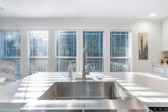 room details with white cabinetry and sink