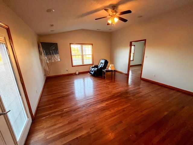 interior space with hardwood / wood-style floors and ceiling fan