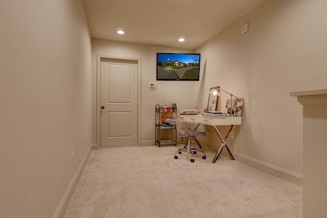 view of carpeted home office