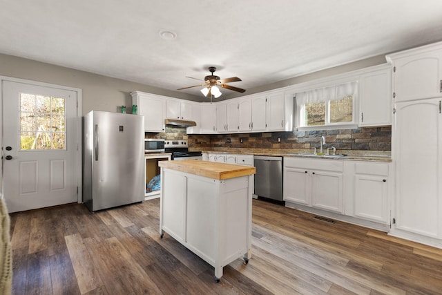 kitchen with a wealth of natural light, white cabinets, and stainless steel appliances