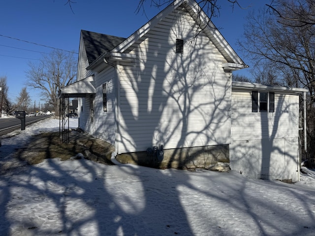 view of snow covered exterior