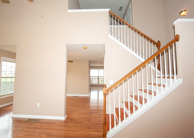 stairs with wood-type flooring