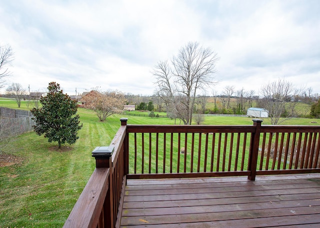 wooden deck featuring a lawn