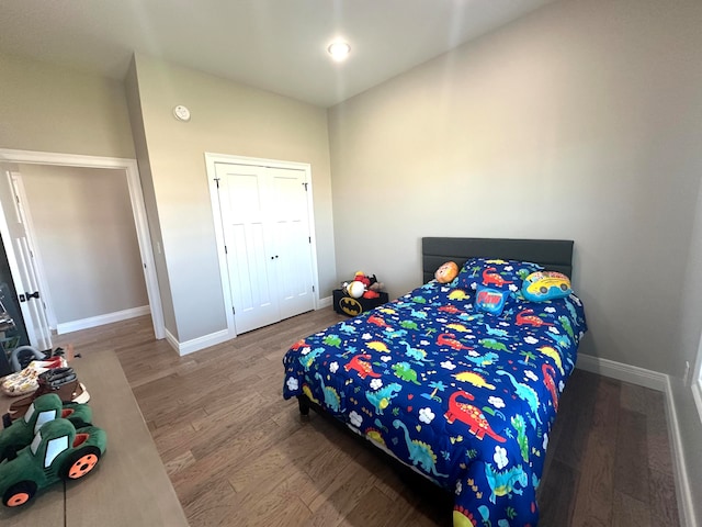 bedroom featuring hardwood / wood-style flooring and a closet