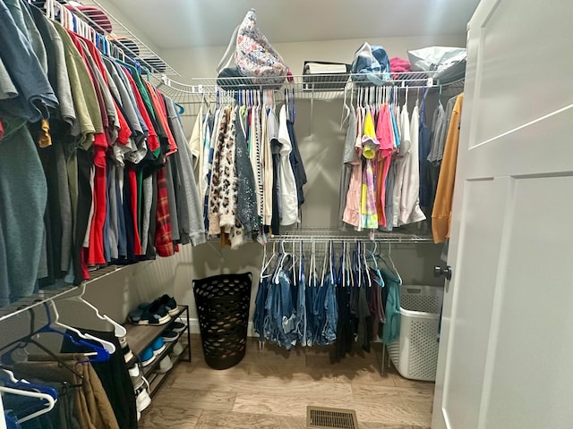 walk in closet with wood-type flooring