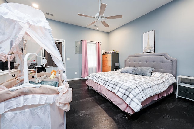 bedroom featuring ceiling fan