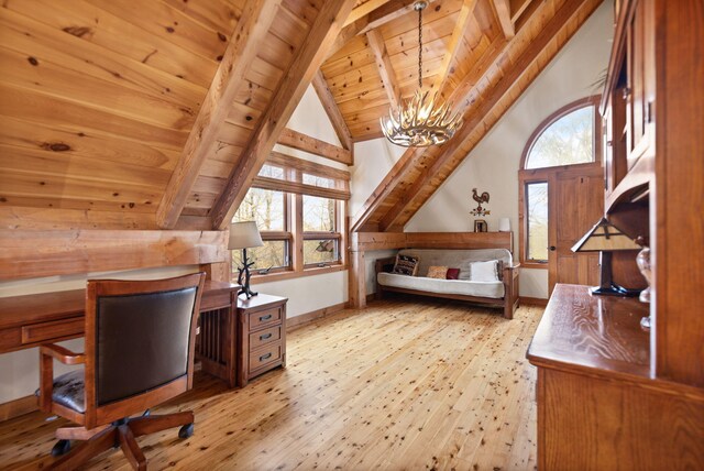 100 Waters Edge Trl, Monticello, KY 42633 - bedroom with wood ceiling, hardwood / wood-style floors, baseboards, and a chandelier