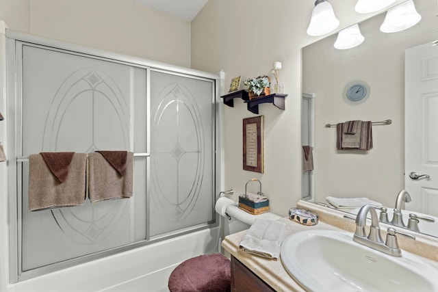 bathroom featuring vanity and enclosed tub / shower combo