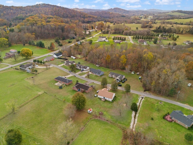 drone / aerial view featuring a mountain view