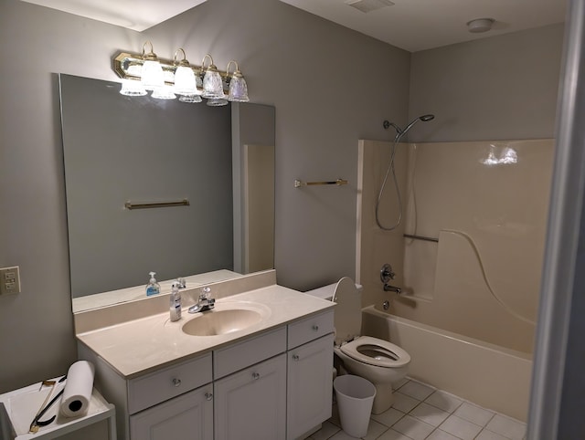 full bathroom featuring tile patterned floors, vanity, shower / bathtub combination, and toilet