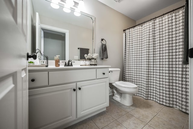 bathroom with vanity, toilet, and tile patterned flooring