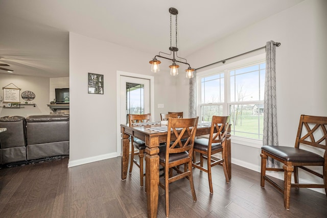 dining space with dark hardwood / wood-style floors