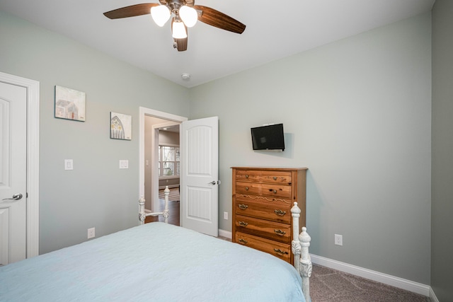 bedroom with carpet flooring and ceiling fan