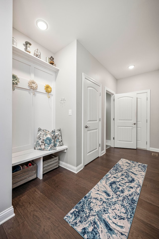 mudroom featuring dark hardwood / wood-style floors