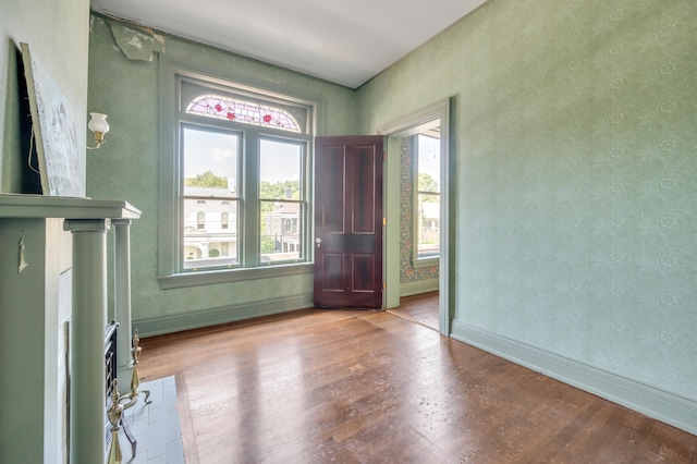 foyer entrance with light hardwood / wood-style flooring