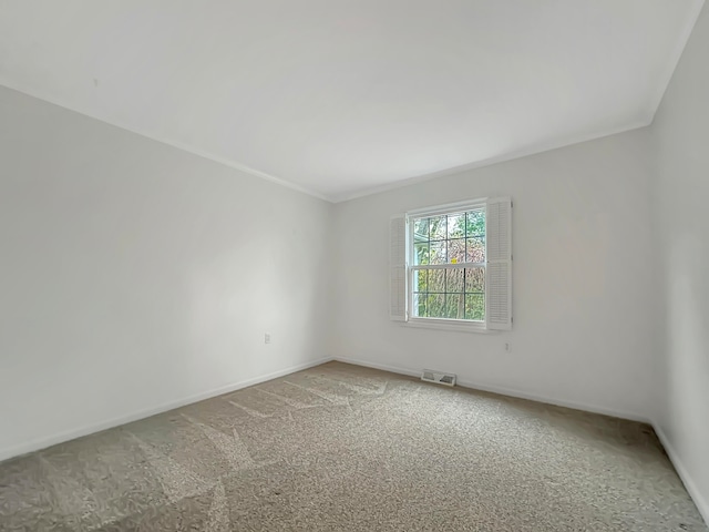 carpeted spare room featuring ornamental molding