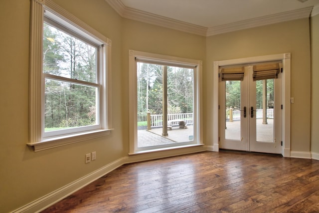 entryway with french doors, a wealth of natural light, and dark wood-type flooring