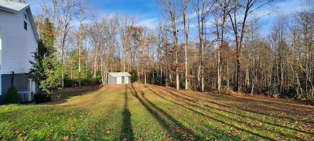 view of yard featuring a shed