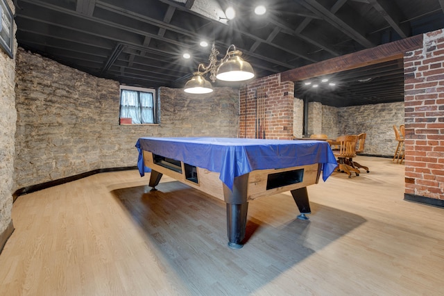 recreation room featuring wood-type flooring and billiards