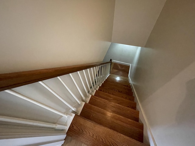 staircase with wood-type flooring