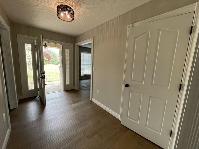 entrance foyer featuring dark hardwood / wood-style floors and a textured ceiling