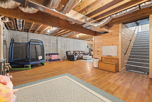 basement featuring wood-type flooring