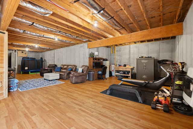 basement with wood-type flooring