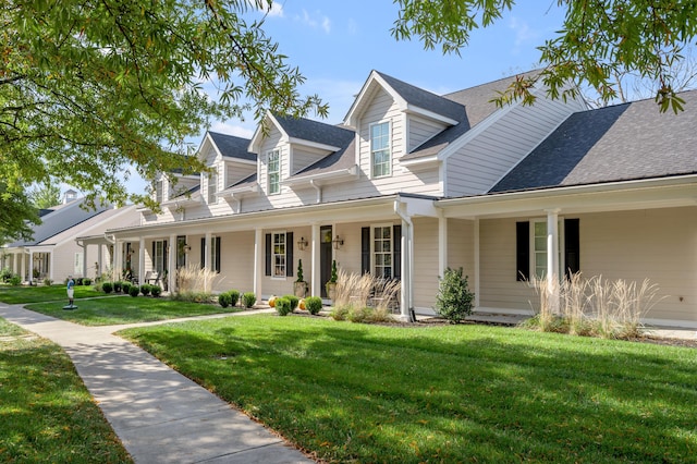 cape cod home with a front lawn and a porch