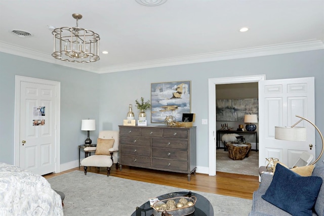 1602 Winners Cir # 41, Lexington, KY 40513 - bedroom featuring a chandelier, wood finished floors, ornamental molding, and recessed lighting