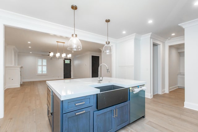 1602 Winners Cir # 41, Lexington, KY 40513 - kitchen with dishwasher, light wood finished floors, light countertops, decorative light fixtures, and ornamental molding
