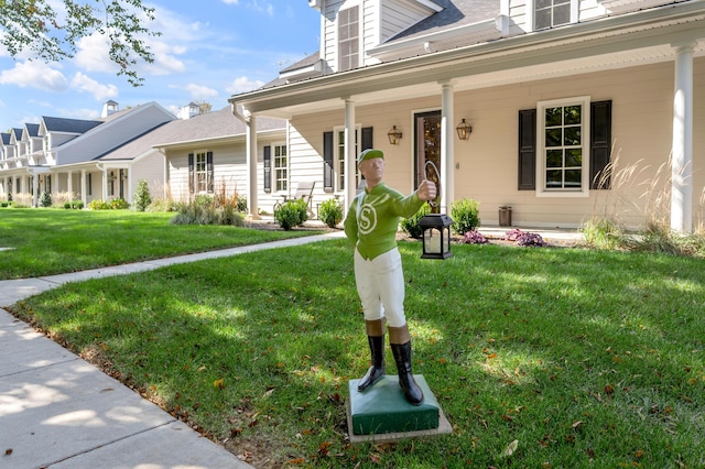 view of front of property featuring a front lawn