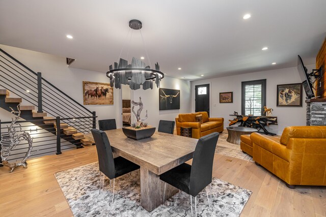 1602 Winners Cir # 41, Lexington, KY 40513 - dining room with light wood-style floors, recessed lighting, stairs, and a chandelier