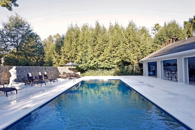 view of swimming pool featuring a patio area