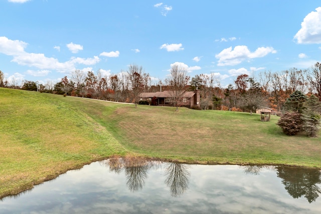 view of yard with a water view